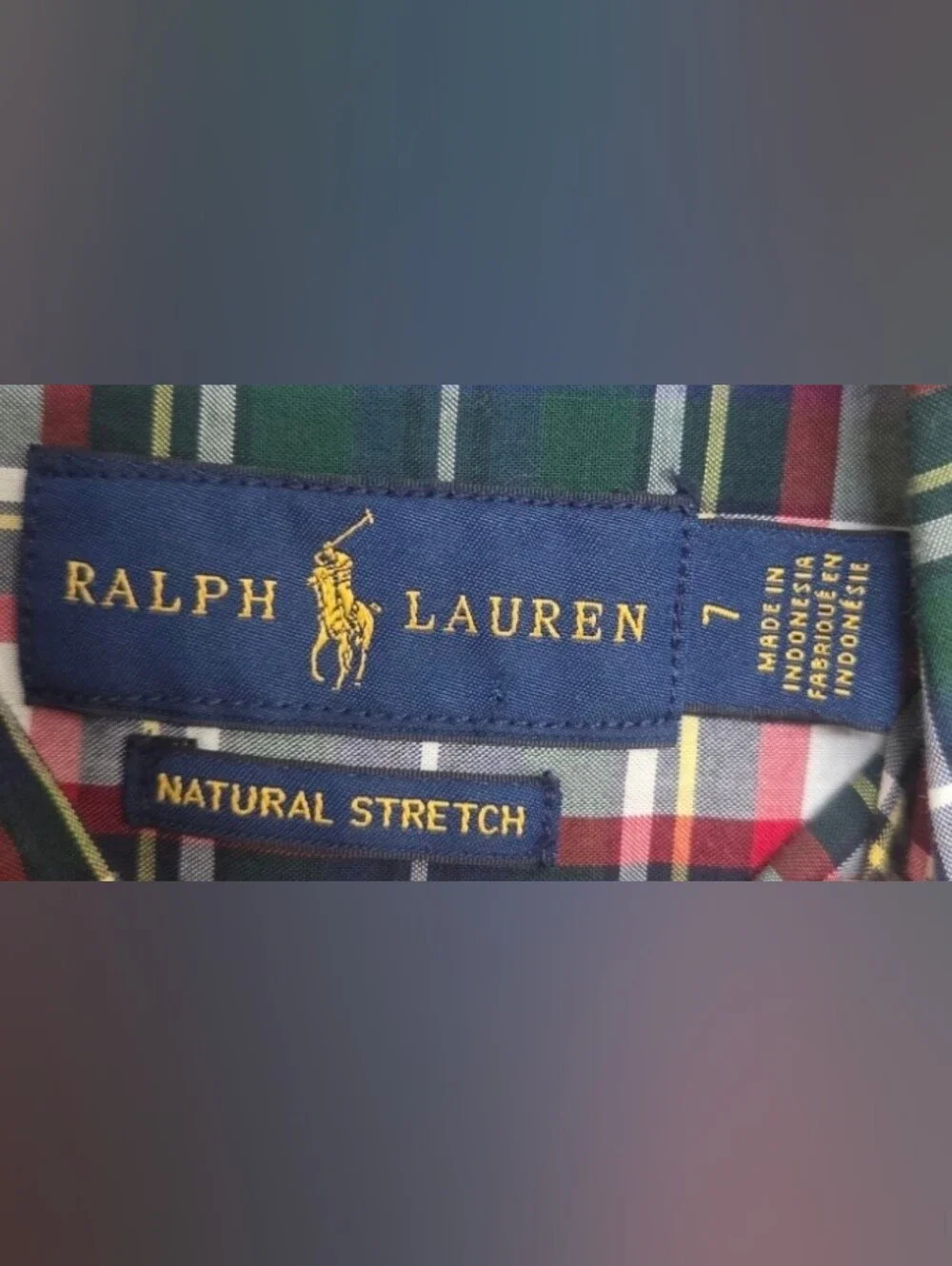 Ralph Lauren Boys Size 7 Plaid Button Down Shirt Natural Stretch
